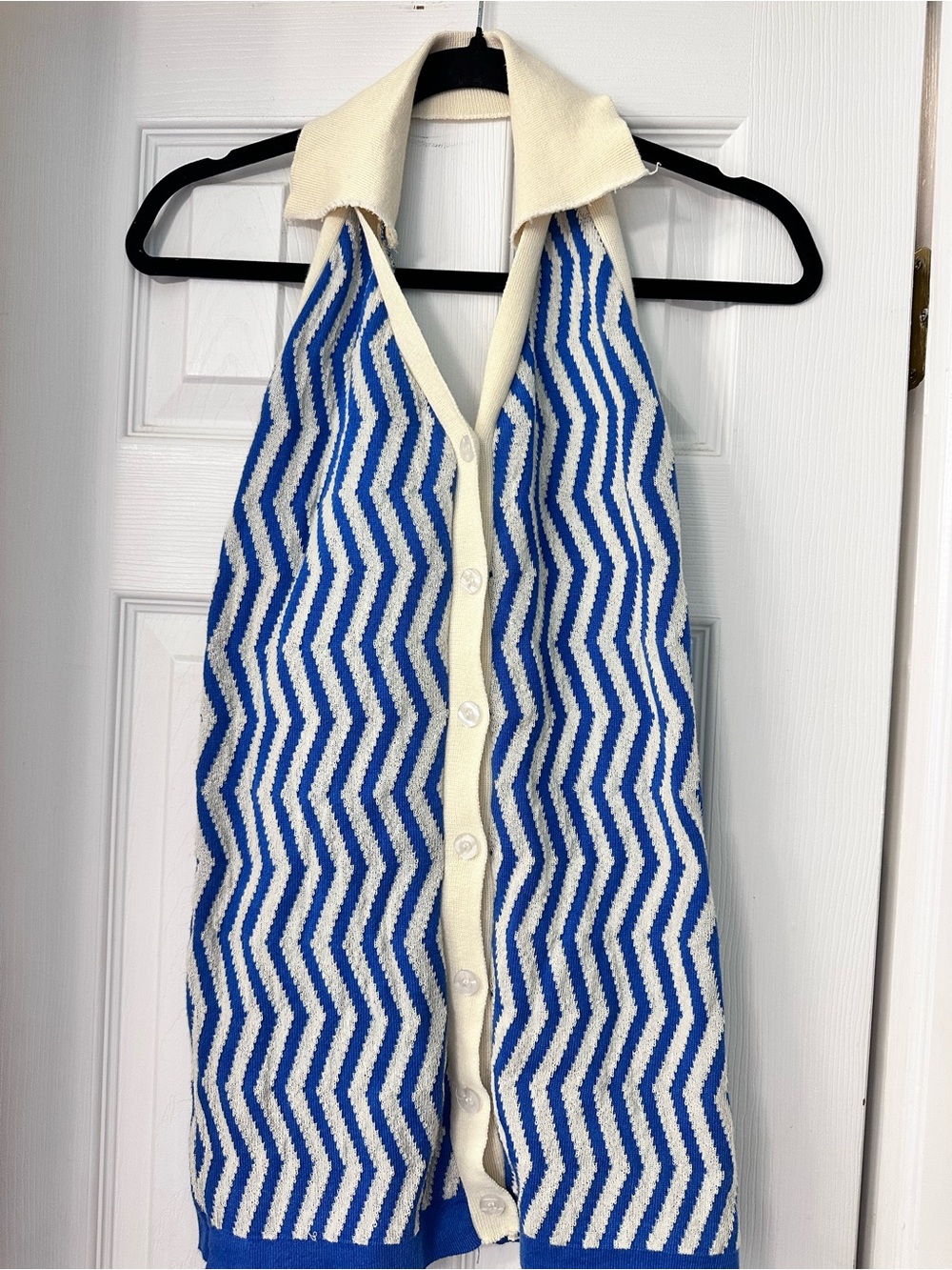 Lovito Blue & White Chevron Knit Halter Top One Size